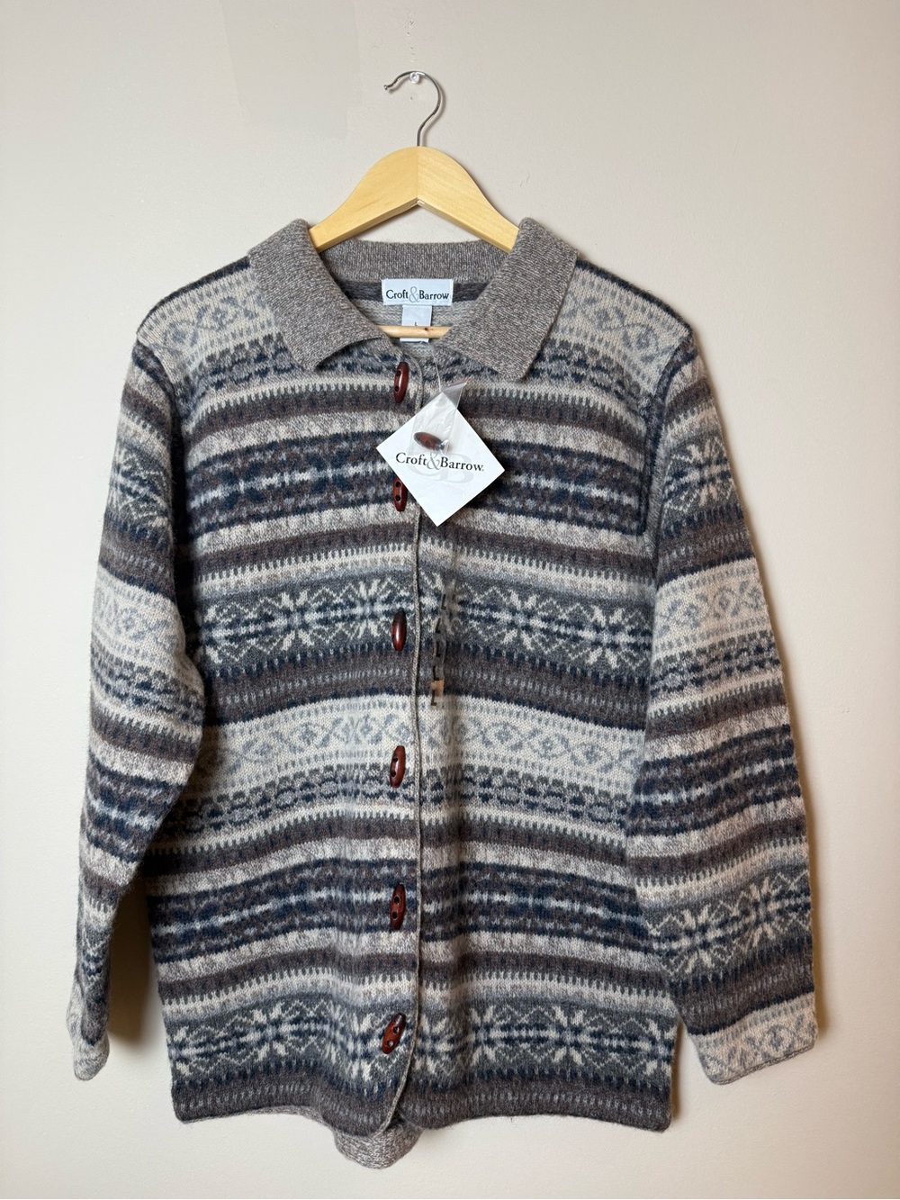New Croft & Barrow Fair Isle Cardigan Size L 100% Wool NEW #KohlsStyle